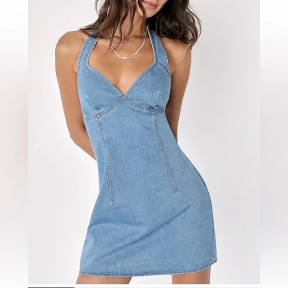 Gilli Women's Blue Denim Halter Overalls - Picture 1 of 11